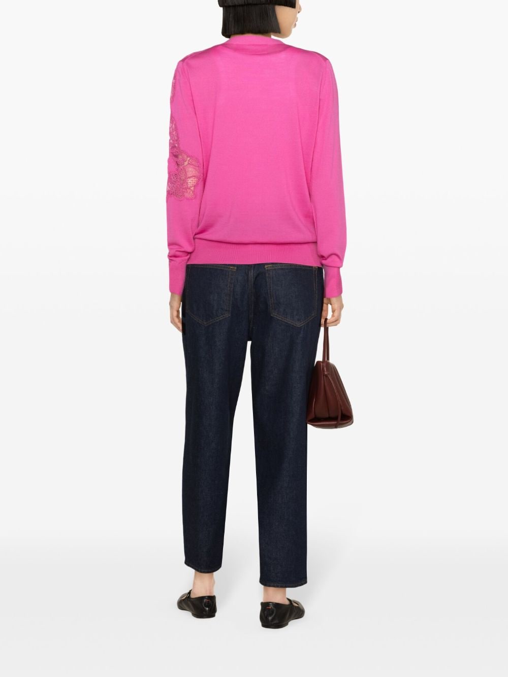 Shop Ermanno Scervino Lace-appliqué Wool Cardigan In Pink