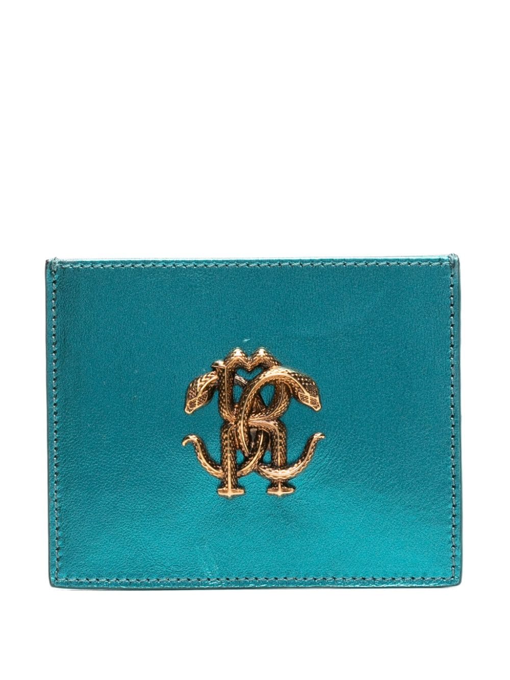 Roberto Cavalli Monogram-plaque Leather Cardholder In Blue