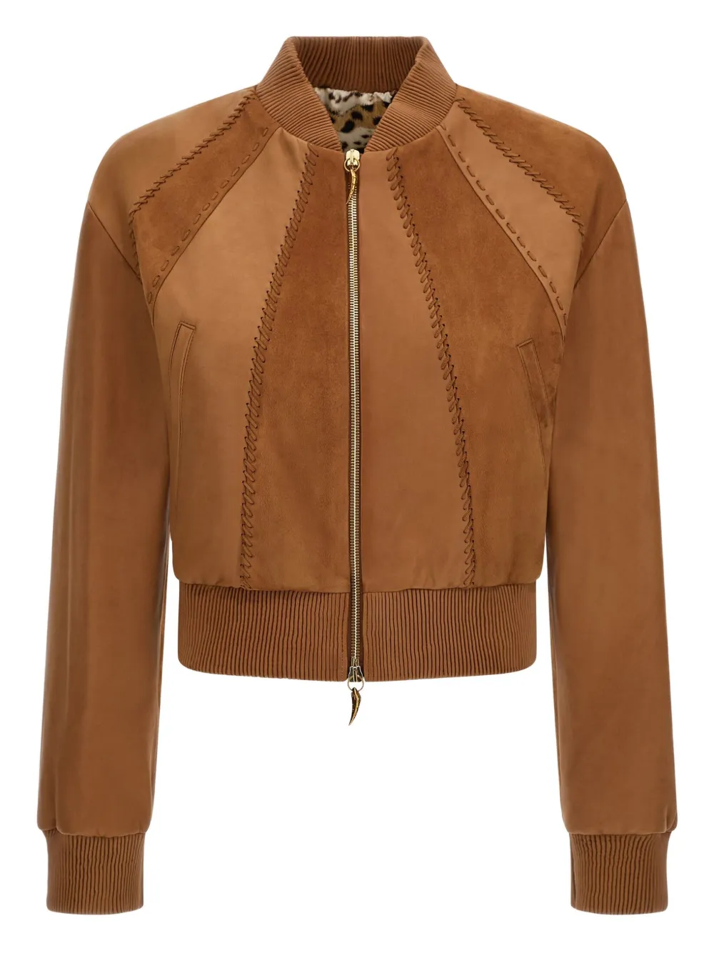 Roberto Cavalli Leather Bomber Jacket In Brown