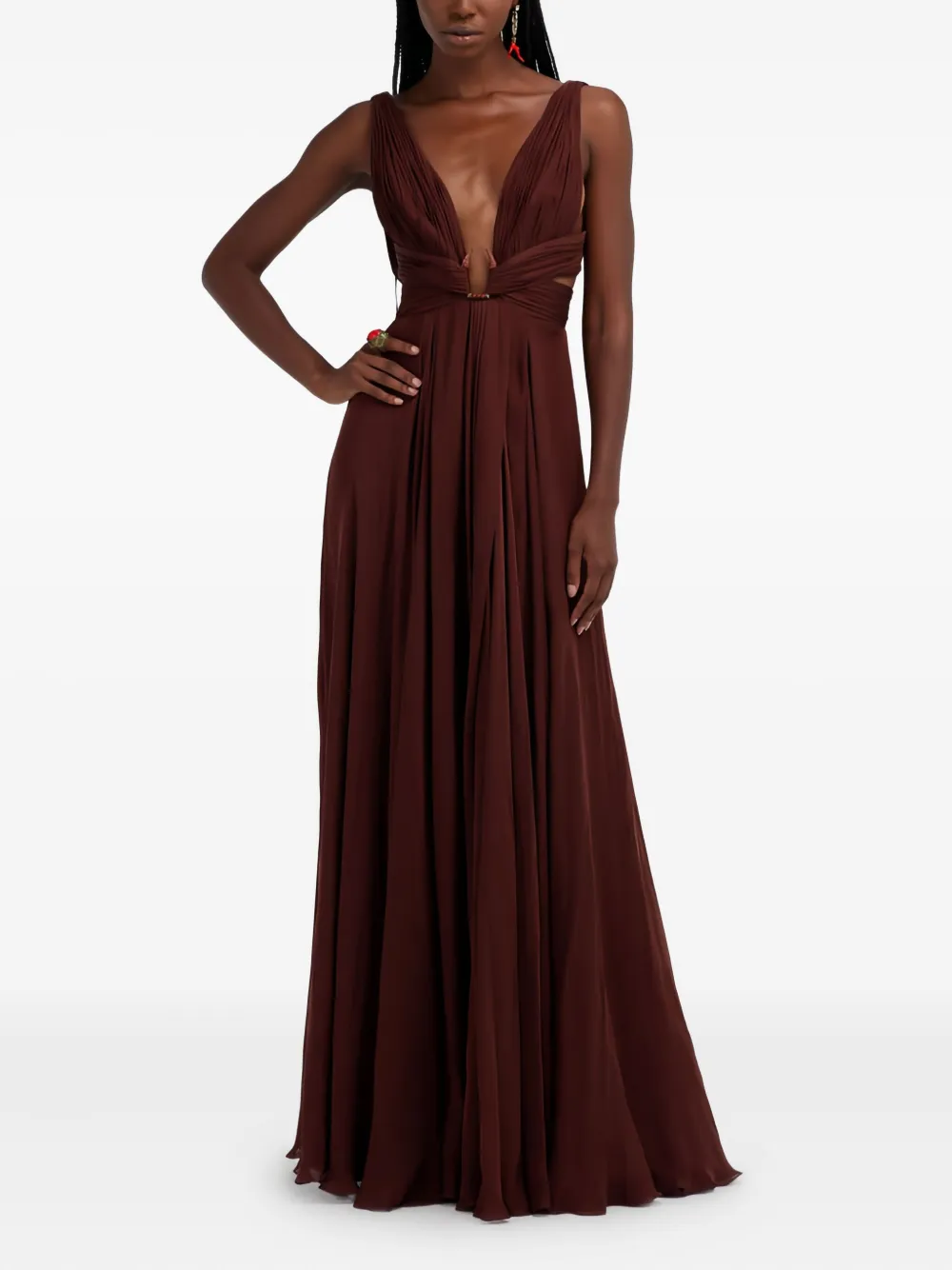 Roberto Cavalli pleated V-neck maxi dress - Bruin