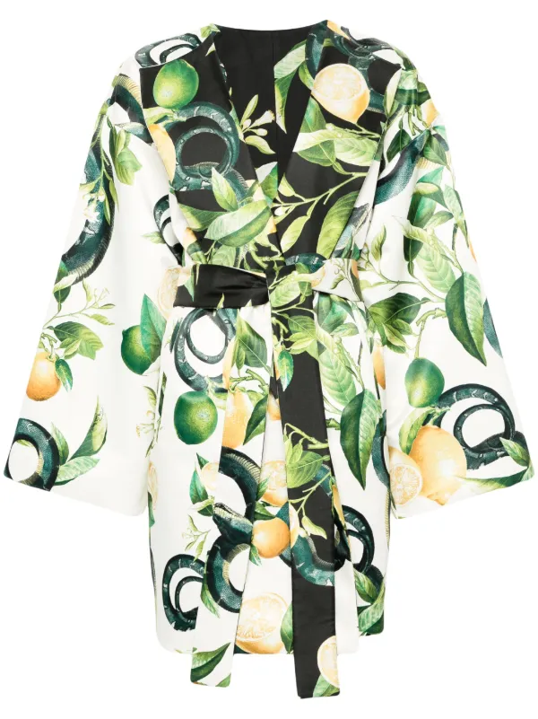 CLASS roberto cavalli フリル コート ロング Roberto Cavalli プリント シルクコート | ニュートラル