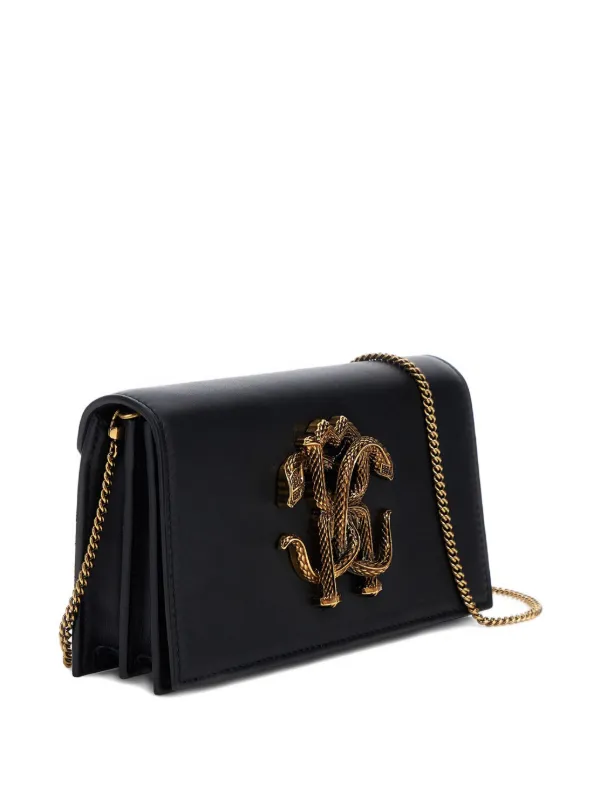 Roberto Cavalli Mirror Snake metallic-logo Shoulder Bag Black
