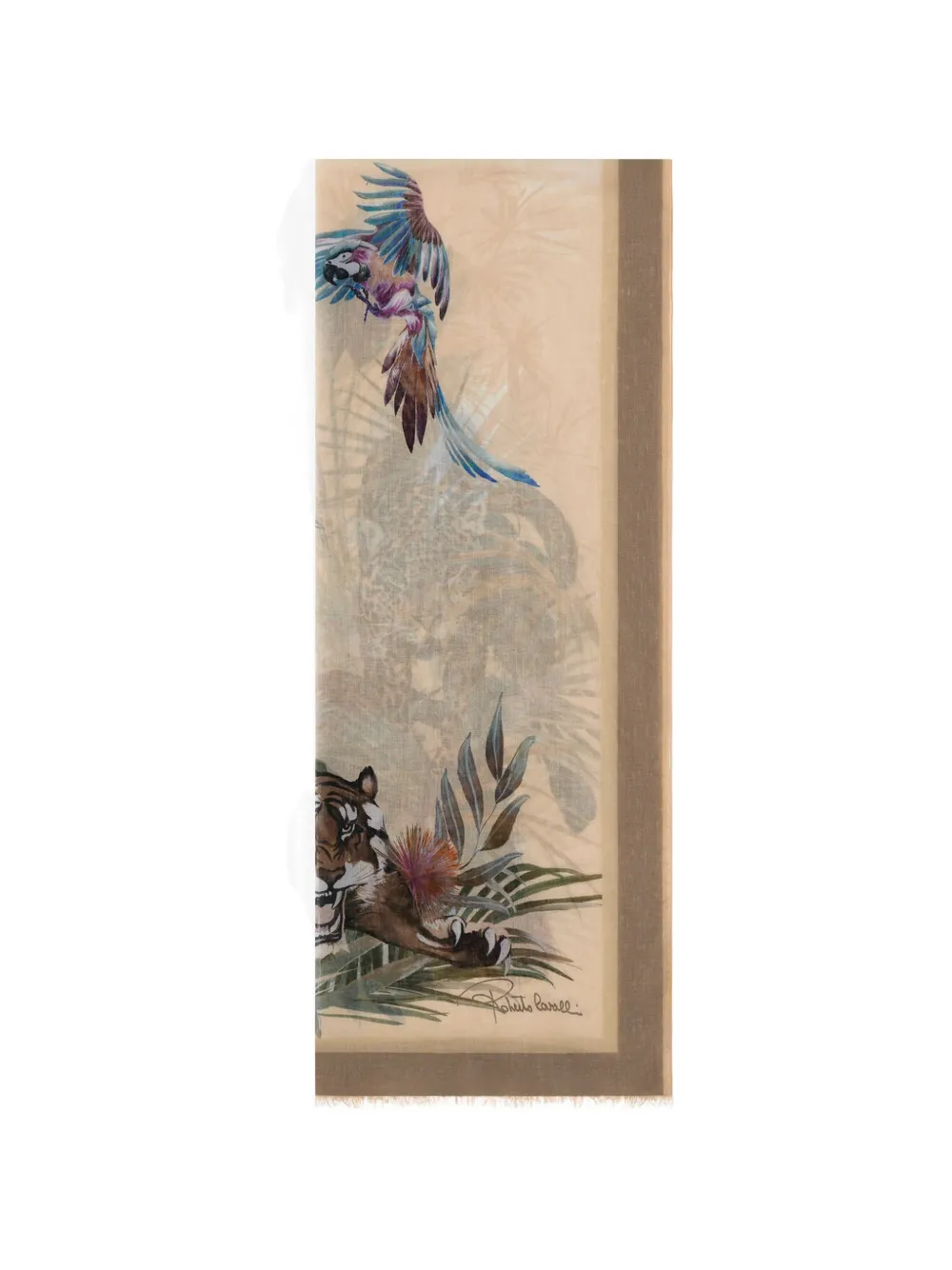 Roberto Cavalli tiger-print fringed scarf - Toni neutri