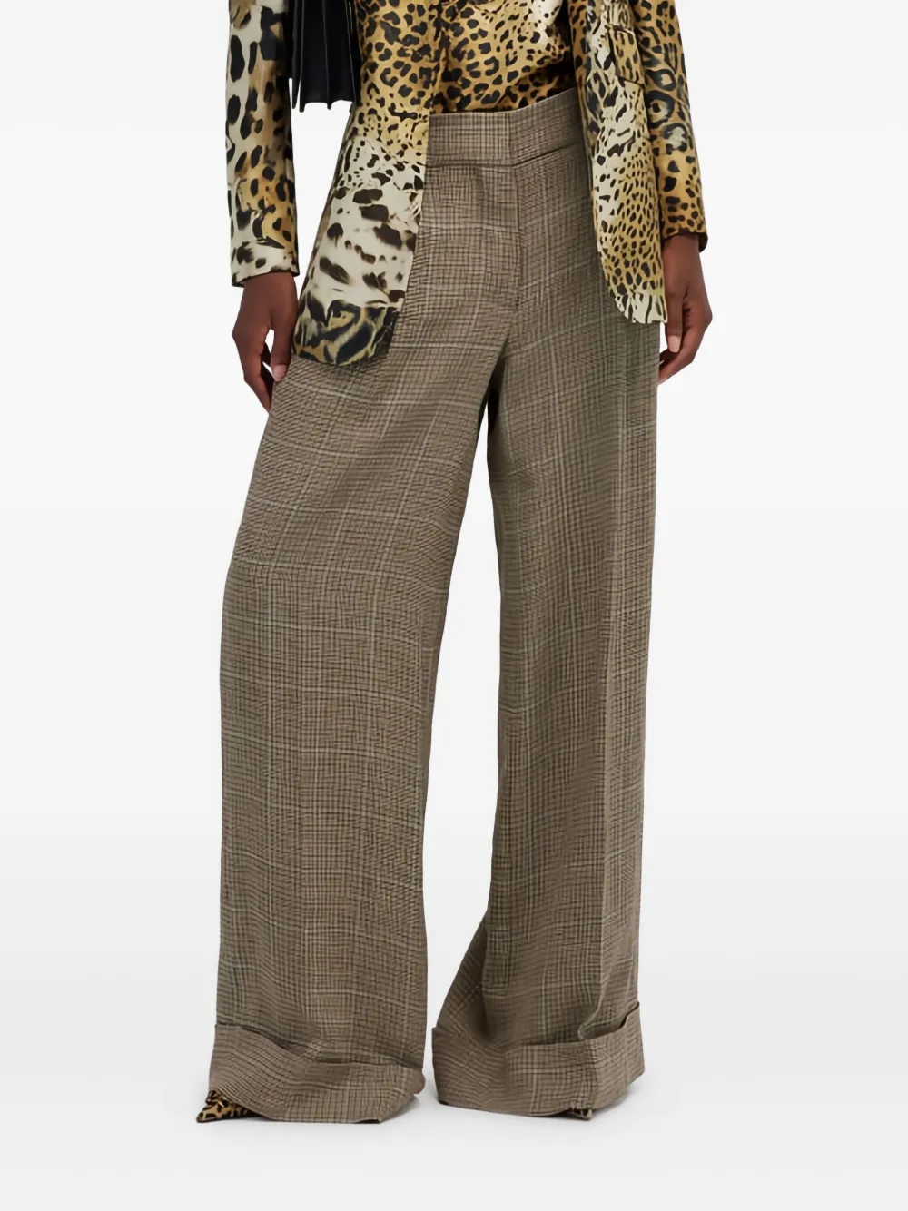 Roberto Cavalli Pleated Checked-pattern Trousers In Black