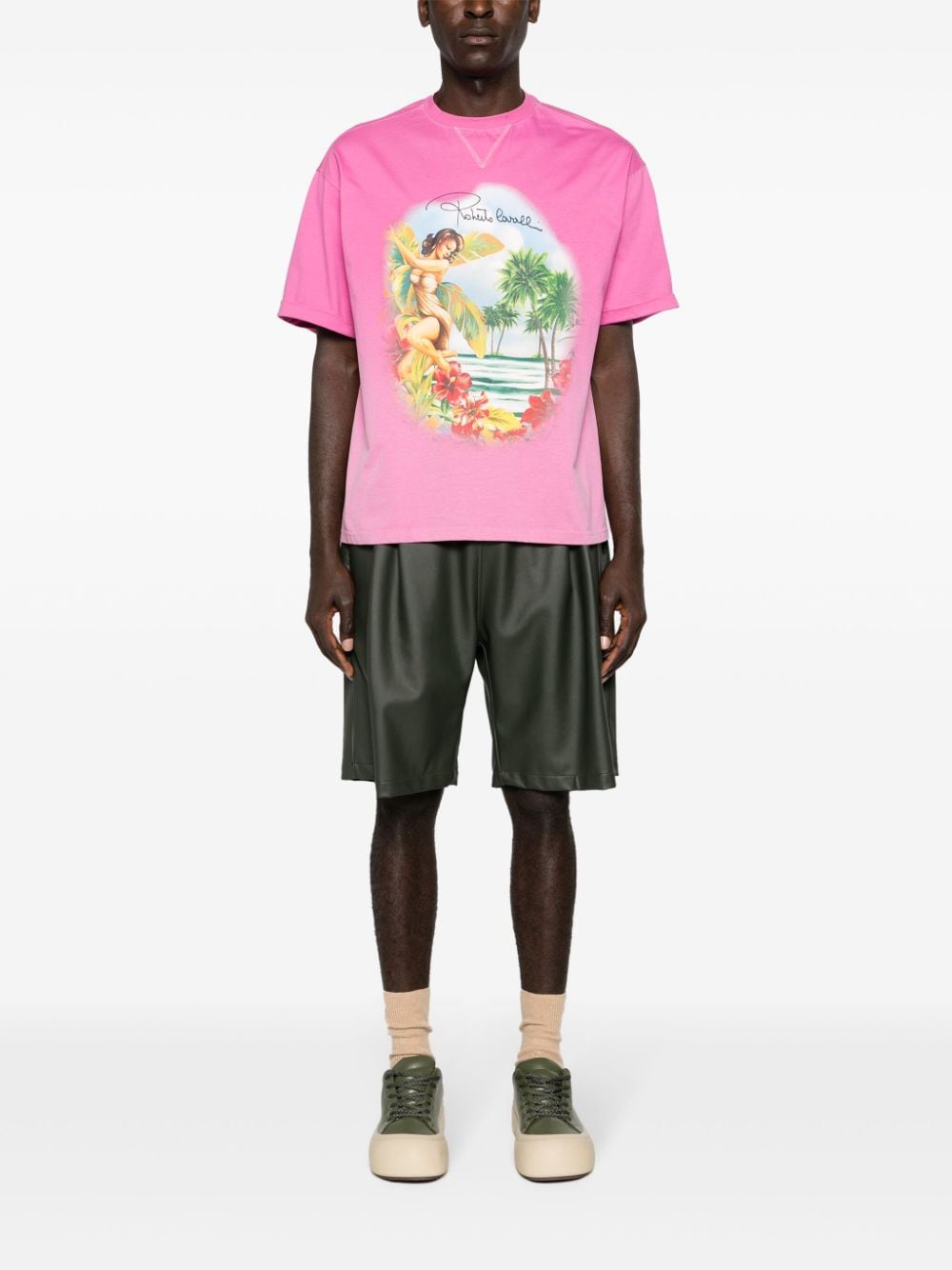 Shop Roberto Cavalli Hawaii-print Cotton T-shirt In Pink