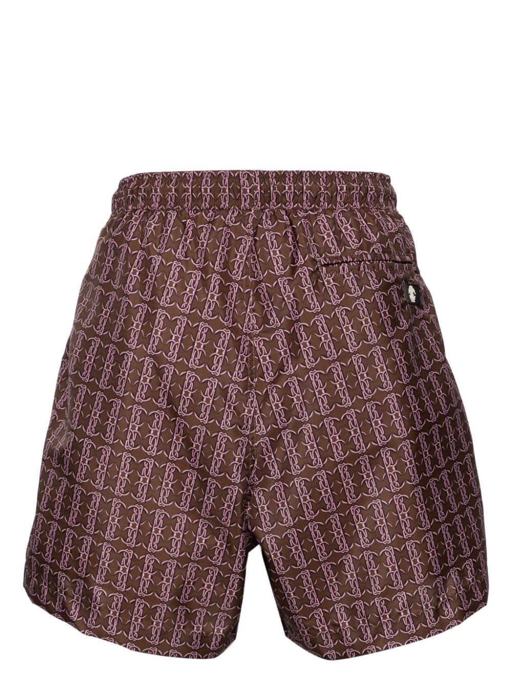 Shop Roberto Cavalli Tiger Tooth-detailed Logo-print Swim Shorts In Brown