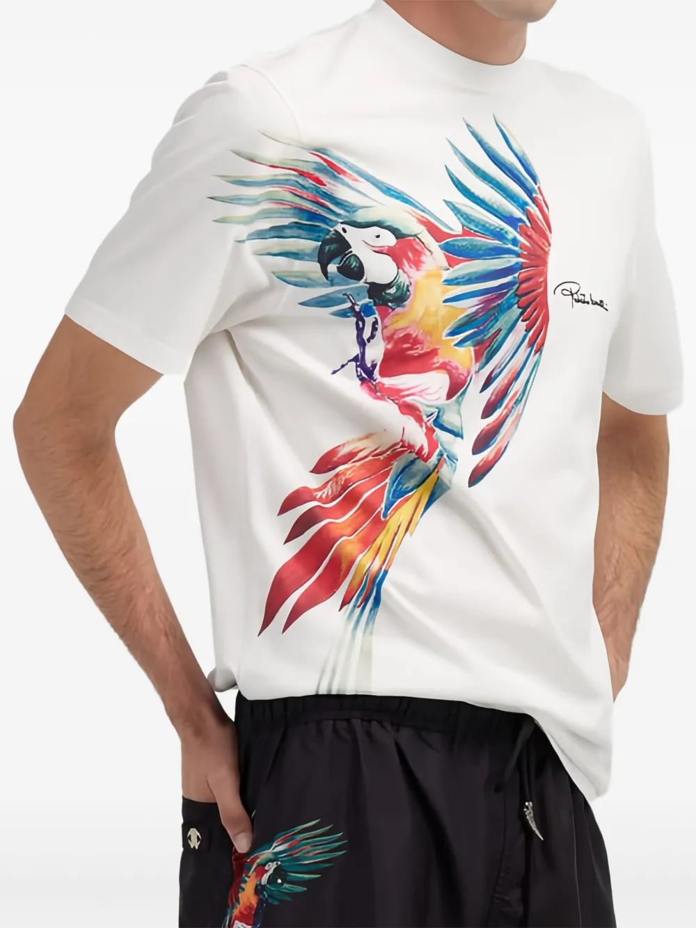 parrot-print swim shorts