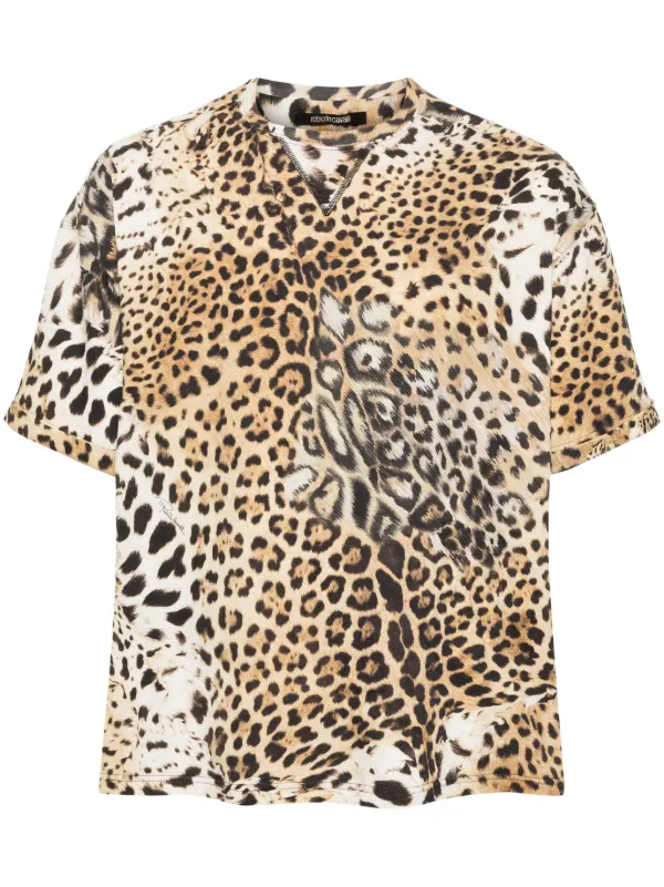 Roberto Cavalli jaguar print Cotton T shirt Neutrals FARFETCH PT