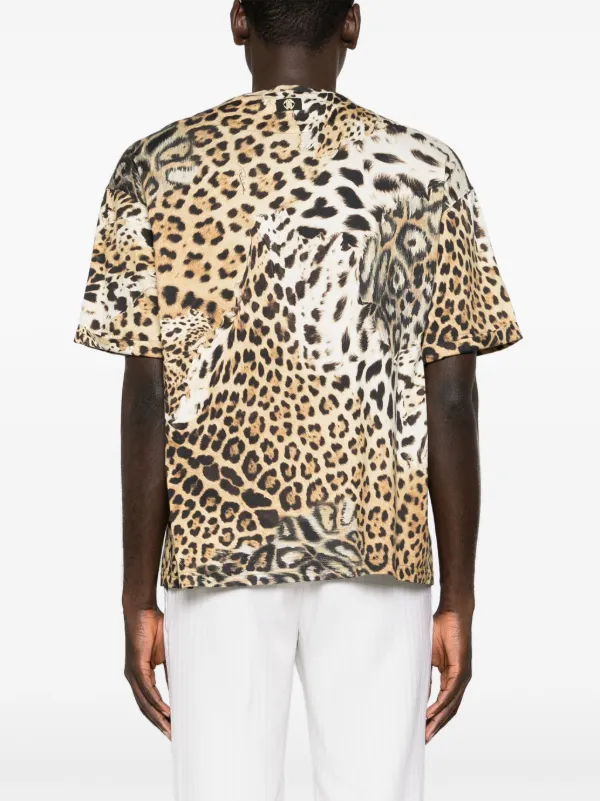 Roberto Cavalli - ロベルト カヴァリ roberto cavalli アニマル 半袖 トップス ROBERTO CAVALLI Gathered leopard-print stretch-jersey top