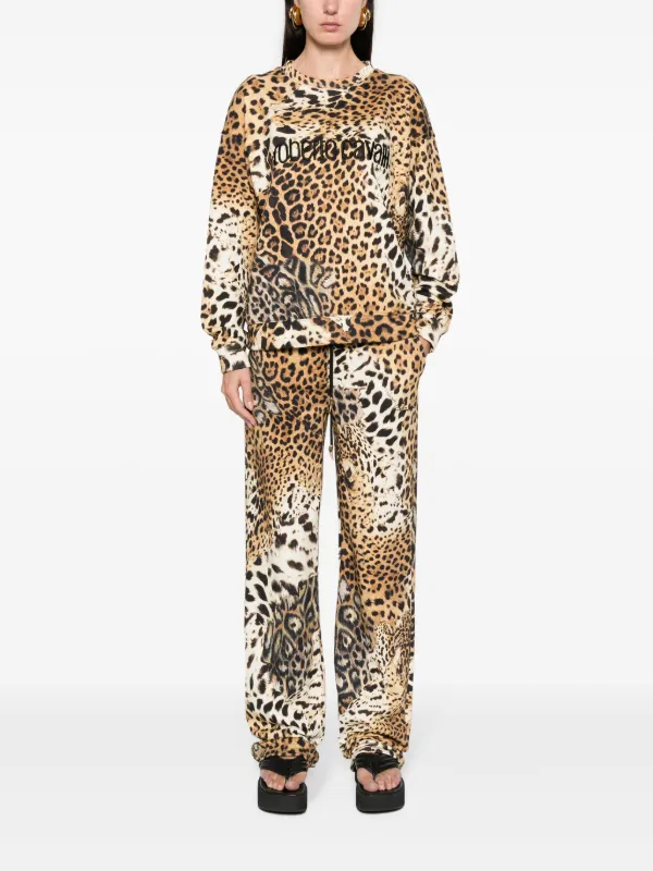 VIP【関税送料無料】希少 ROBERTO CAVALLI COTTON PANTS Roberto Cavalli Jaguar Skin-print Cotton Track Pants