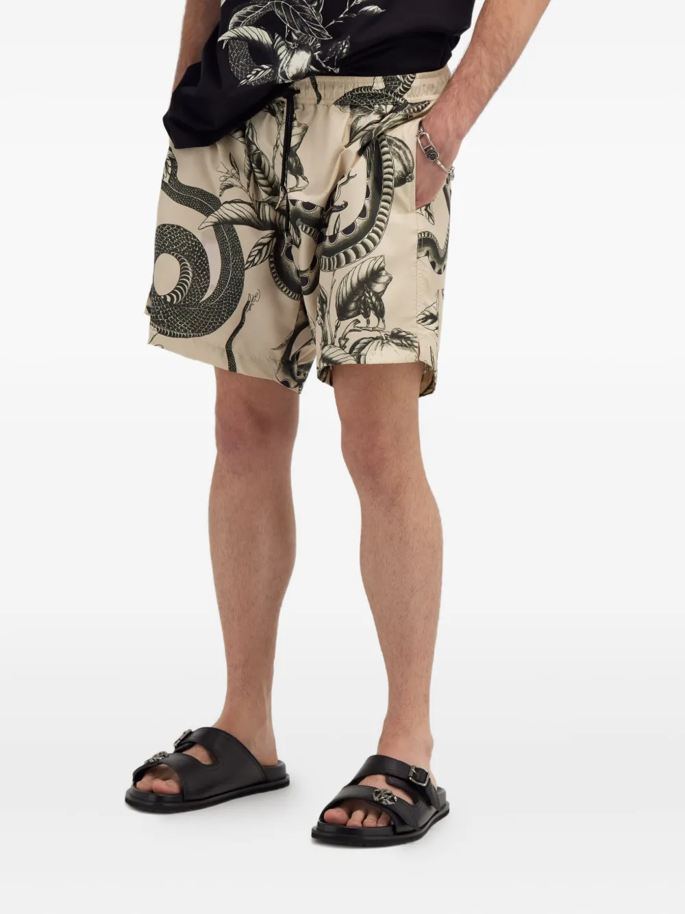 Roberto Cavalli Zwembroek met slangenprint en trekkoord Beige