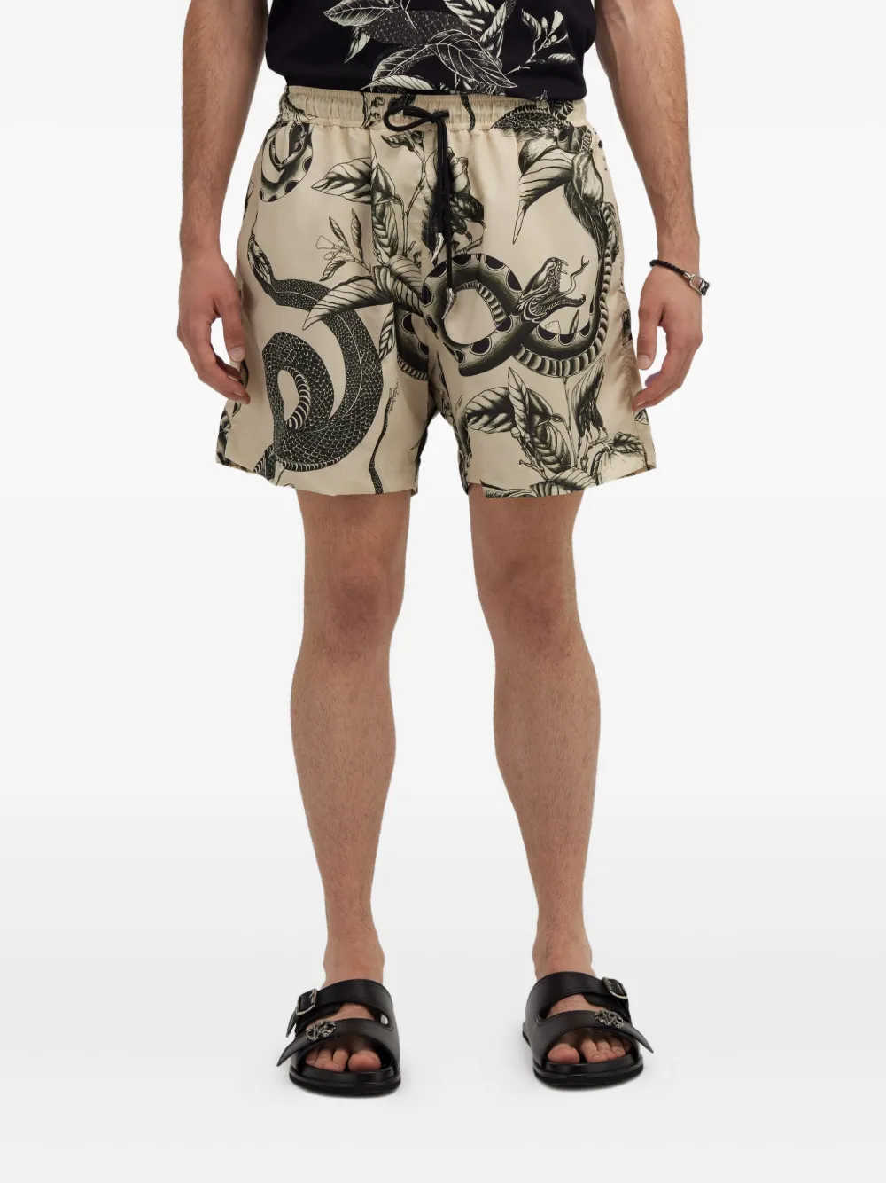 Roberto Cavalli Zwembroek met slangenprint en trekkoord Beige