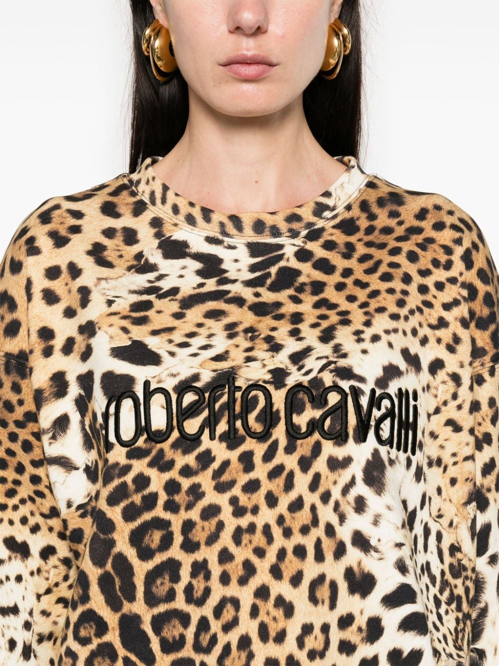 Shop Roberto Cavalli Jaguar Skin-print Cotton Sweatshirt In Neutrals