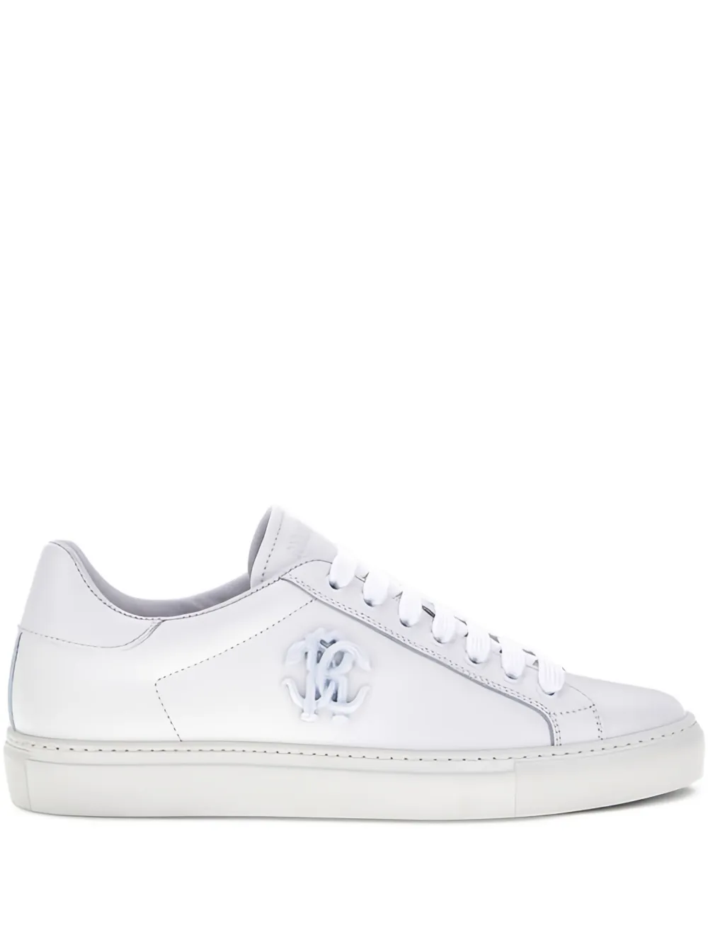 Roberto Cavalli Embossed-logo Leather Sneakers In White