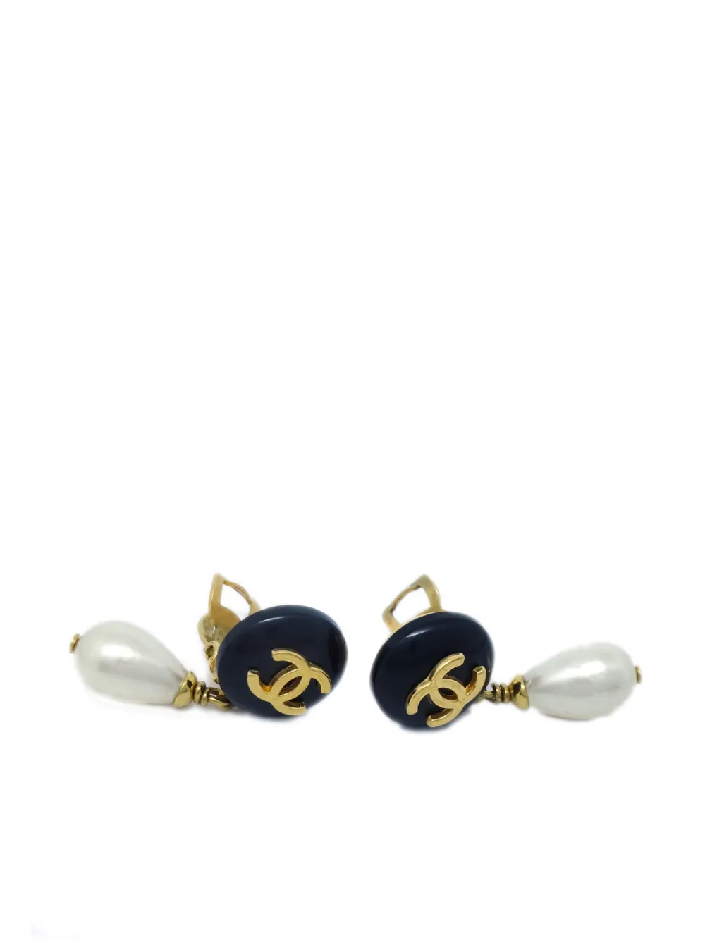 Pre-owned Chanel 1996 Cc Faux-pearl Drop Earrings In Black