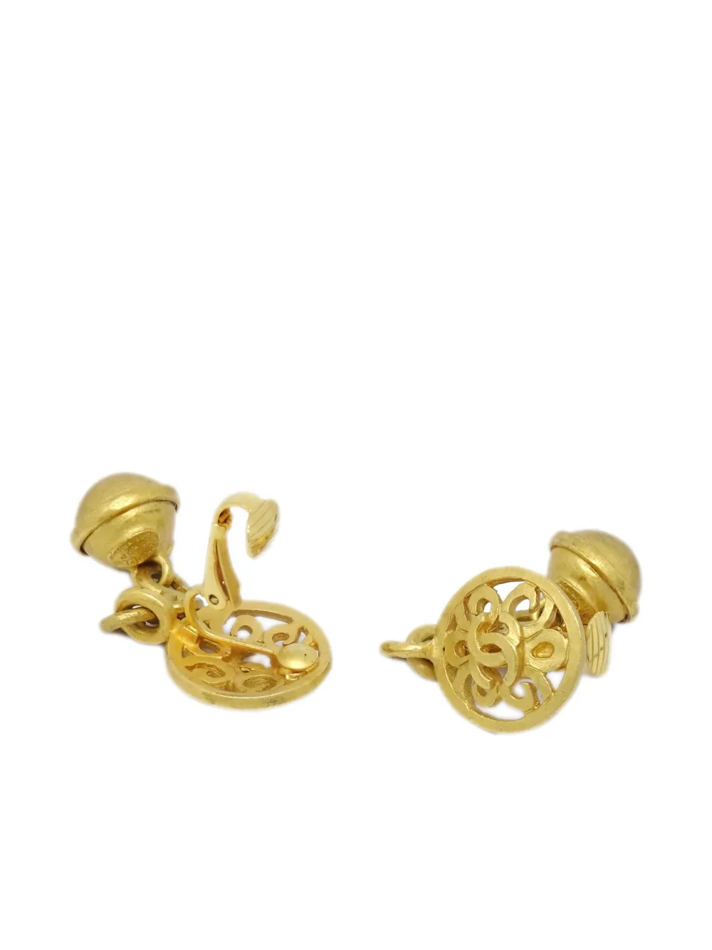Pre-owned Chanel 1996 Cc Dangle Clip-on Earrings In Gold