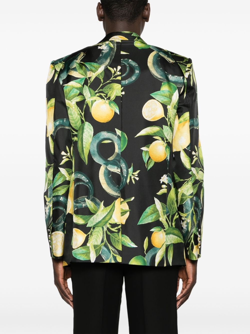 Shop Roberto Cavalli Lemon-print Silk Blazer In Black