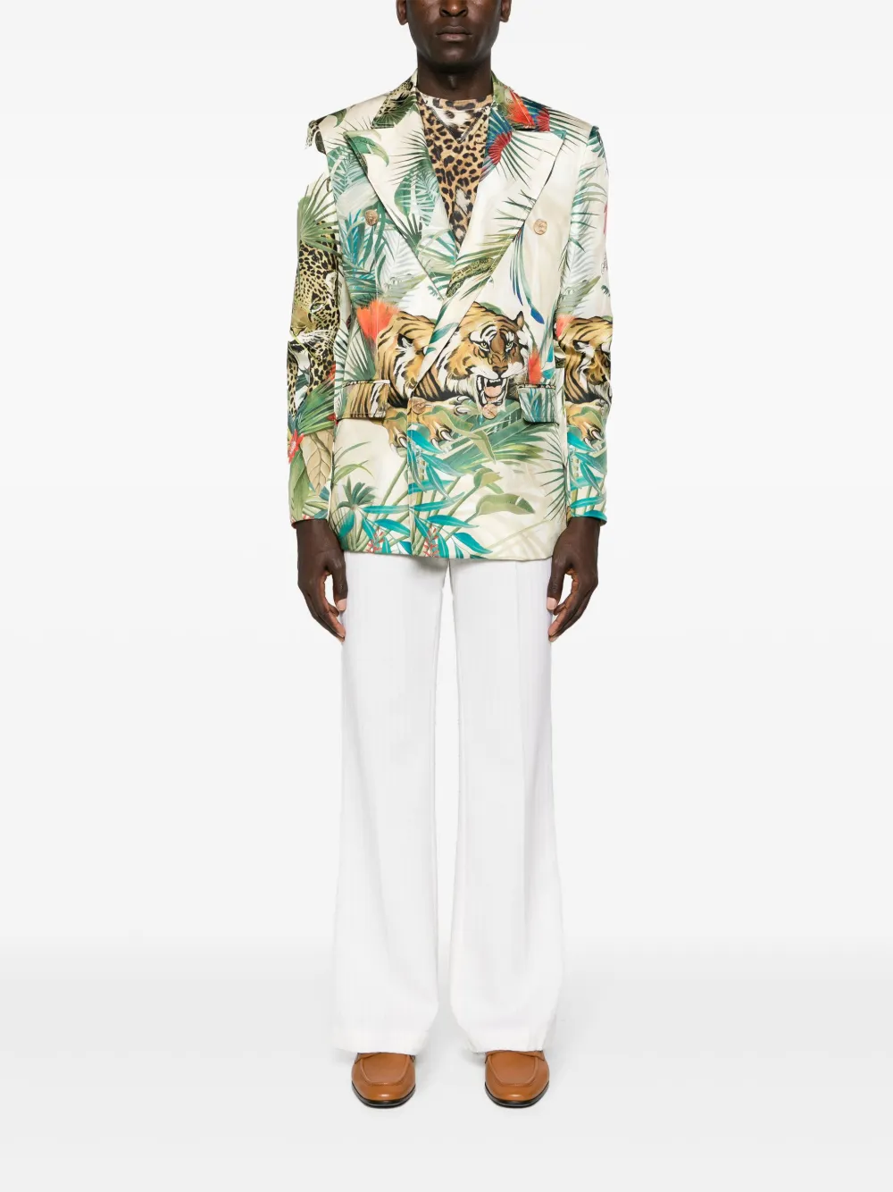 Roberto Cavalli Zijden blazer met jungleprint - Beige