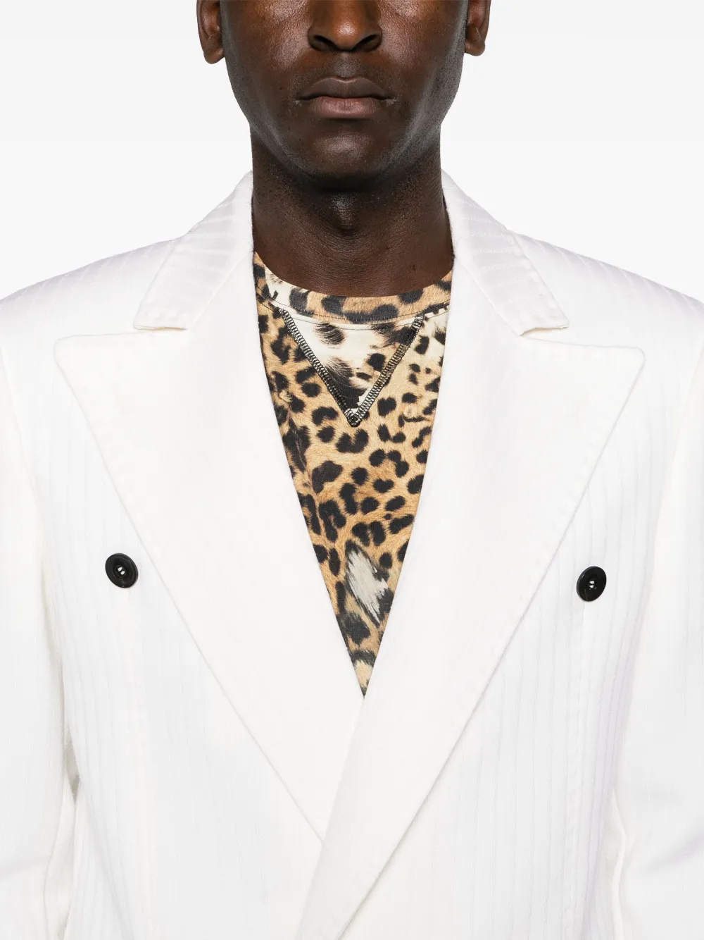 Shop Roberto Cavalli Double-breasted Virgin-wool Blazer In White