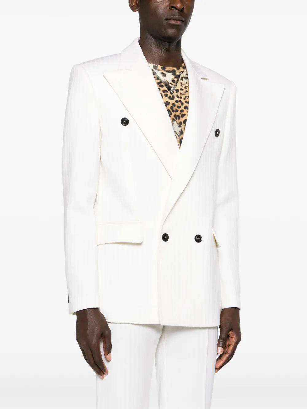 Shop Roberto Cavalli Double-breasted Virgin-wool Blazer In White