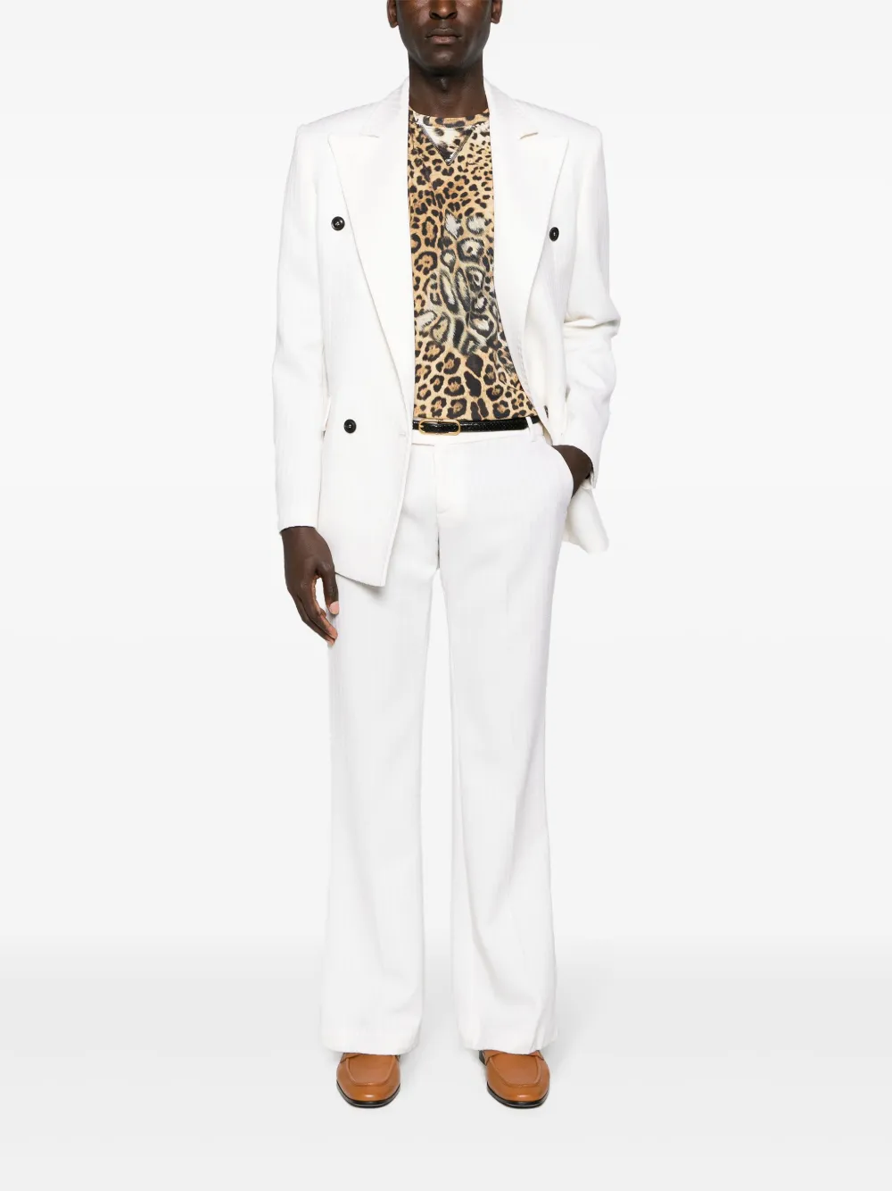 Shop Roberto Cavalli Double-breasted Virgin-wool Blazer In White