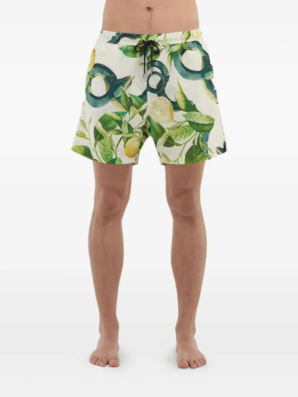 Roberto Cavalli snake-print Swim Shorts | White | FARFETCH