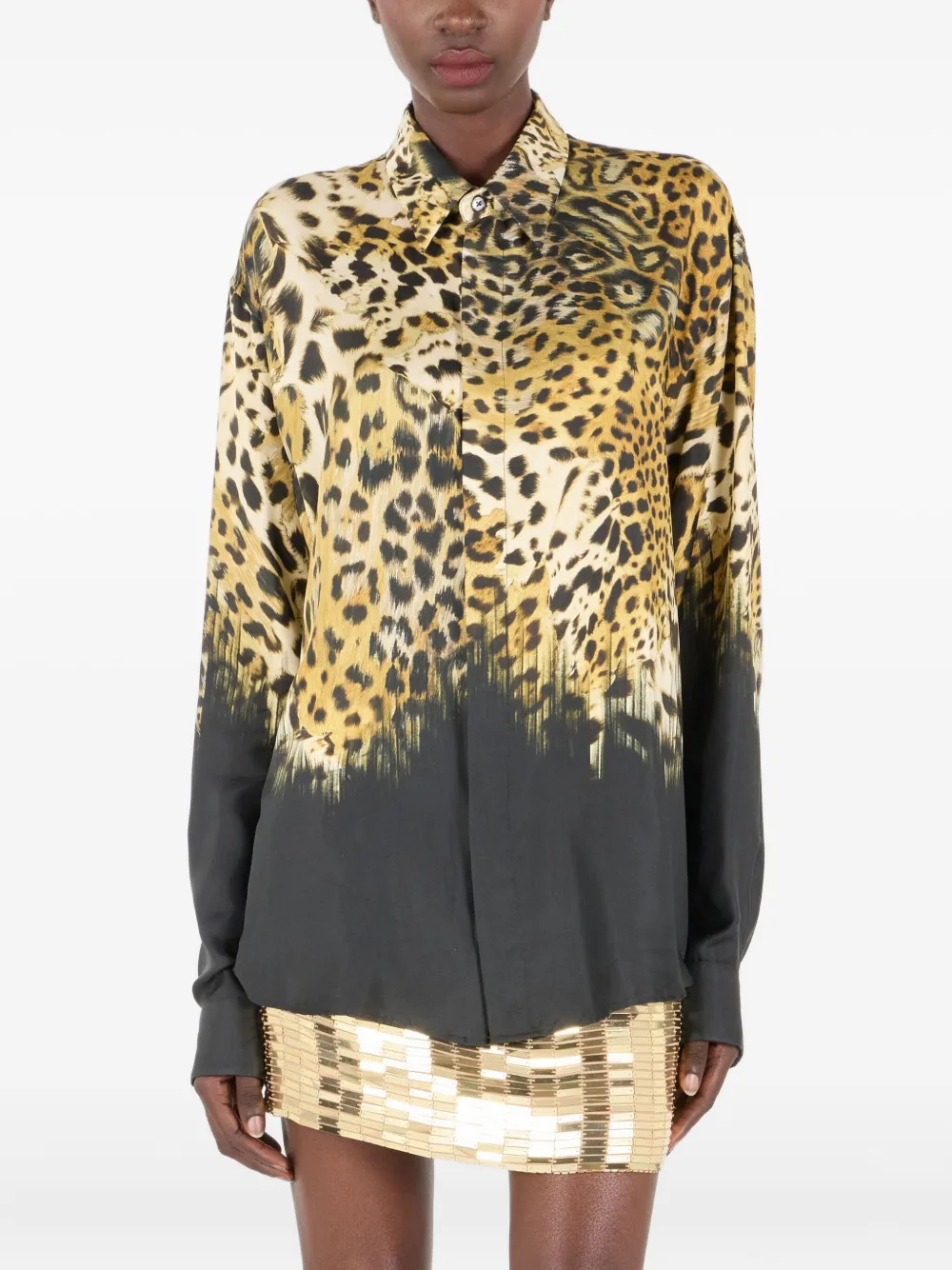 Roberto Cavalli Overhemd met luipaardprint D0477 LIGHT BROWN
