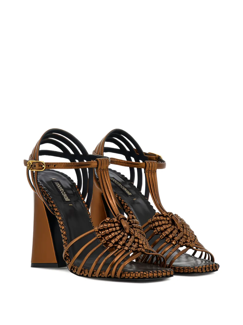Roberto Cavalli braided T-bar sandals Brown