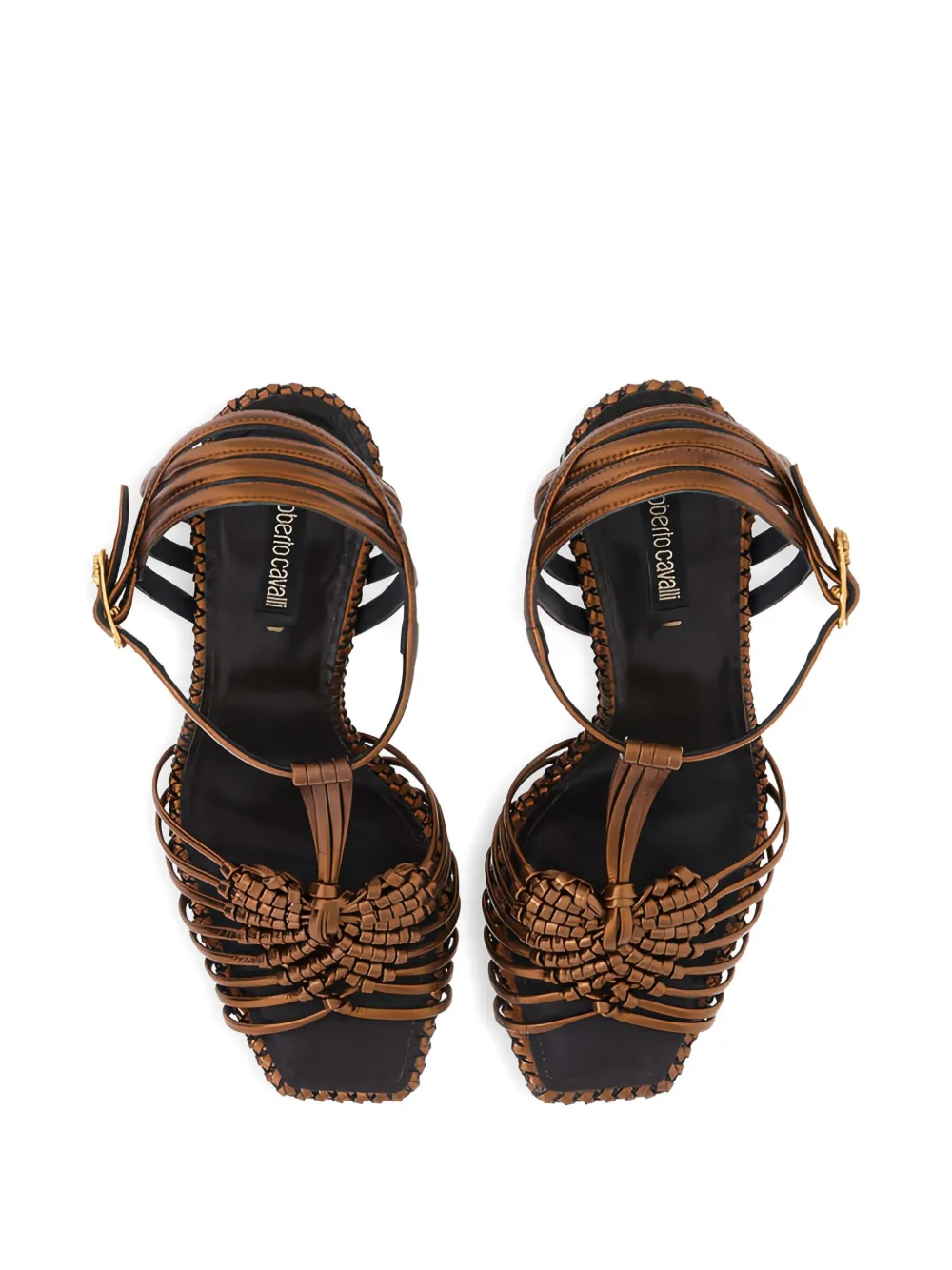 Roberto Cavalli braided T-bar sandals Brown