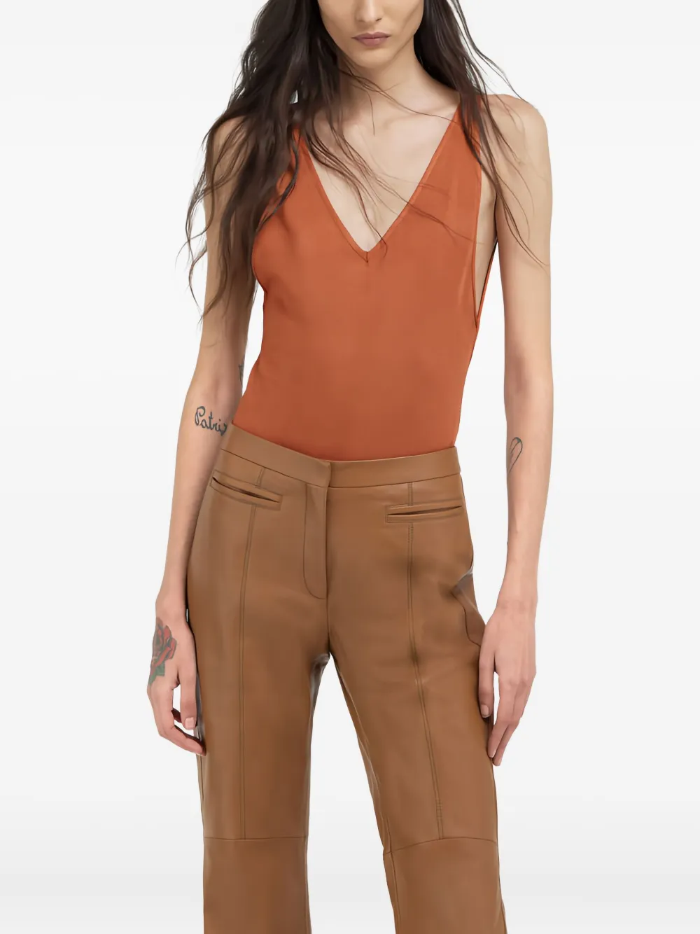 Roberto Cavalli V-neck Bodysuit In Brown