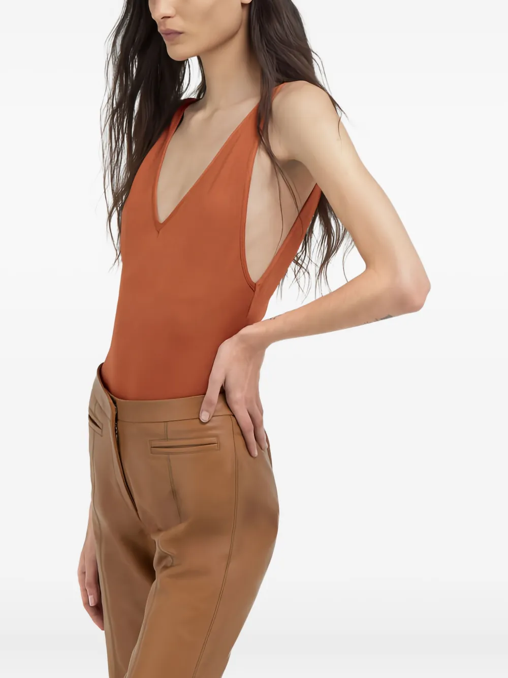 Roberto Cavalli V-neck Bodysuit In Brown