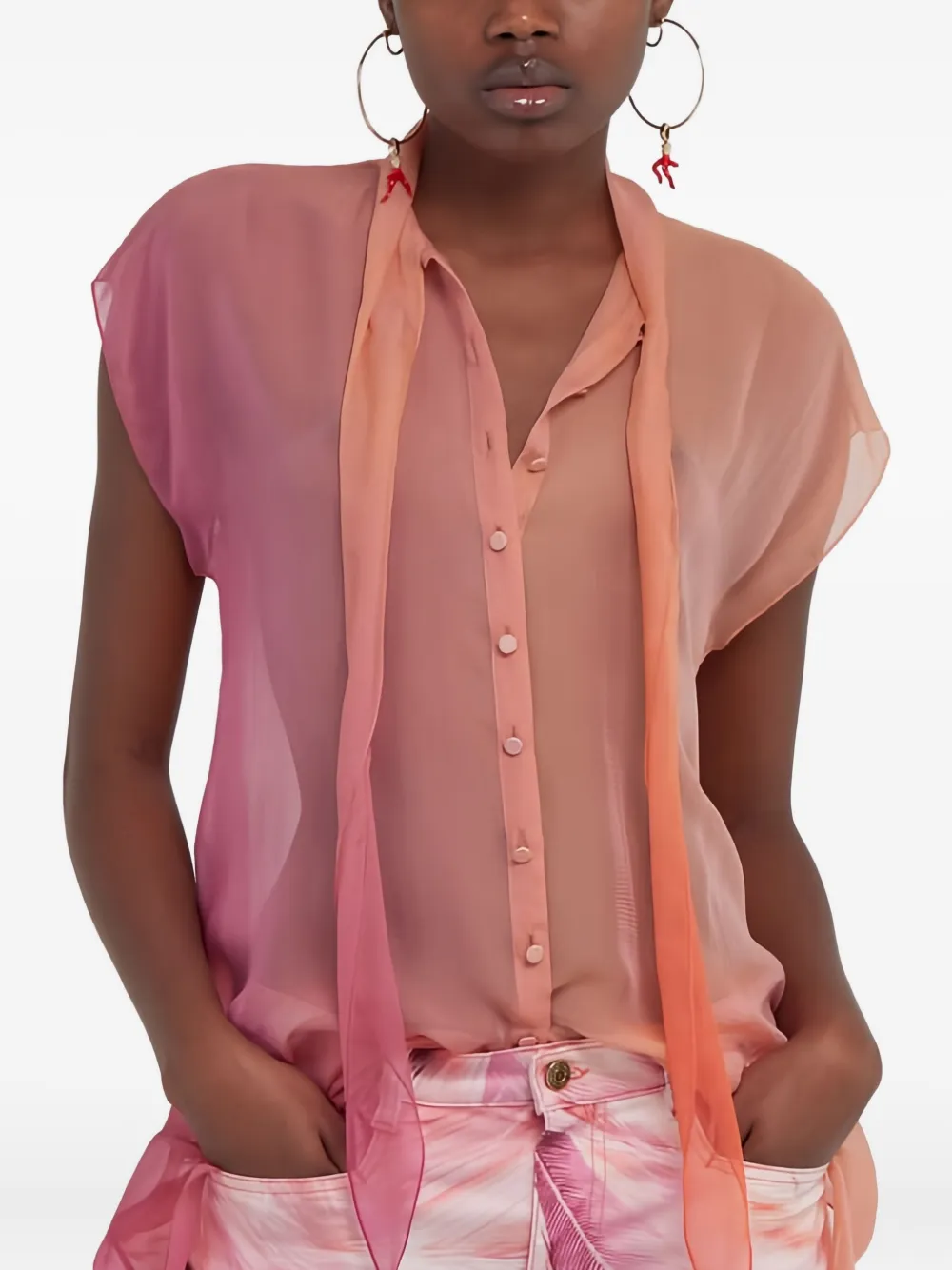 Roberto Cavalli Blouse met gestrikte hals Roze