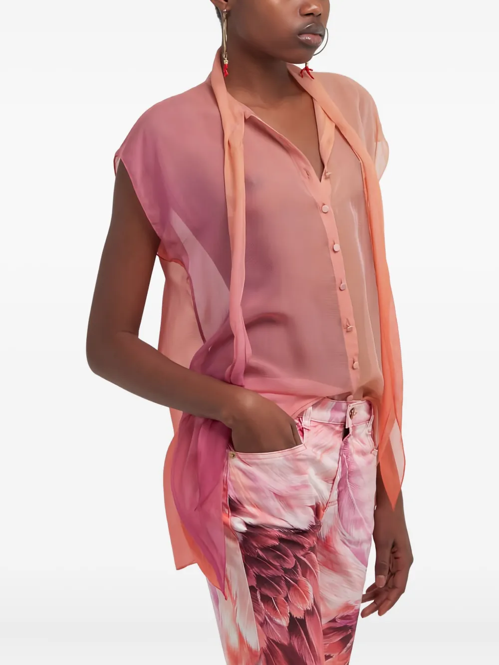 Roberto Cavalli Blouse met gestrikte hals Roze