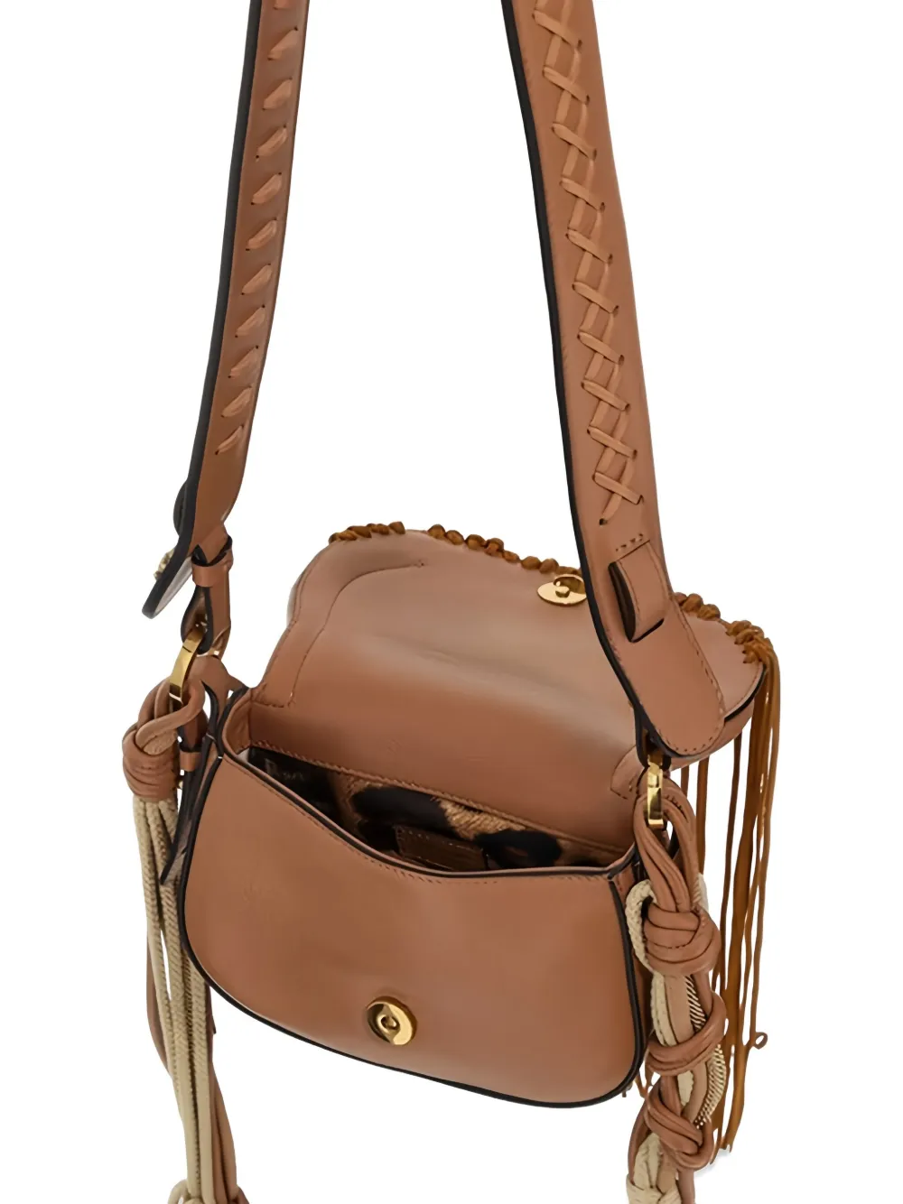 Roberto Cavalli Studded Fringe Shoulder Bag In Brown