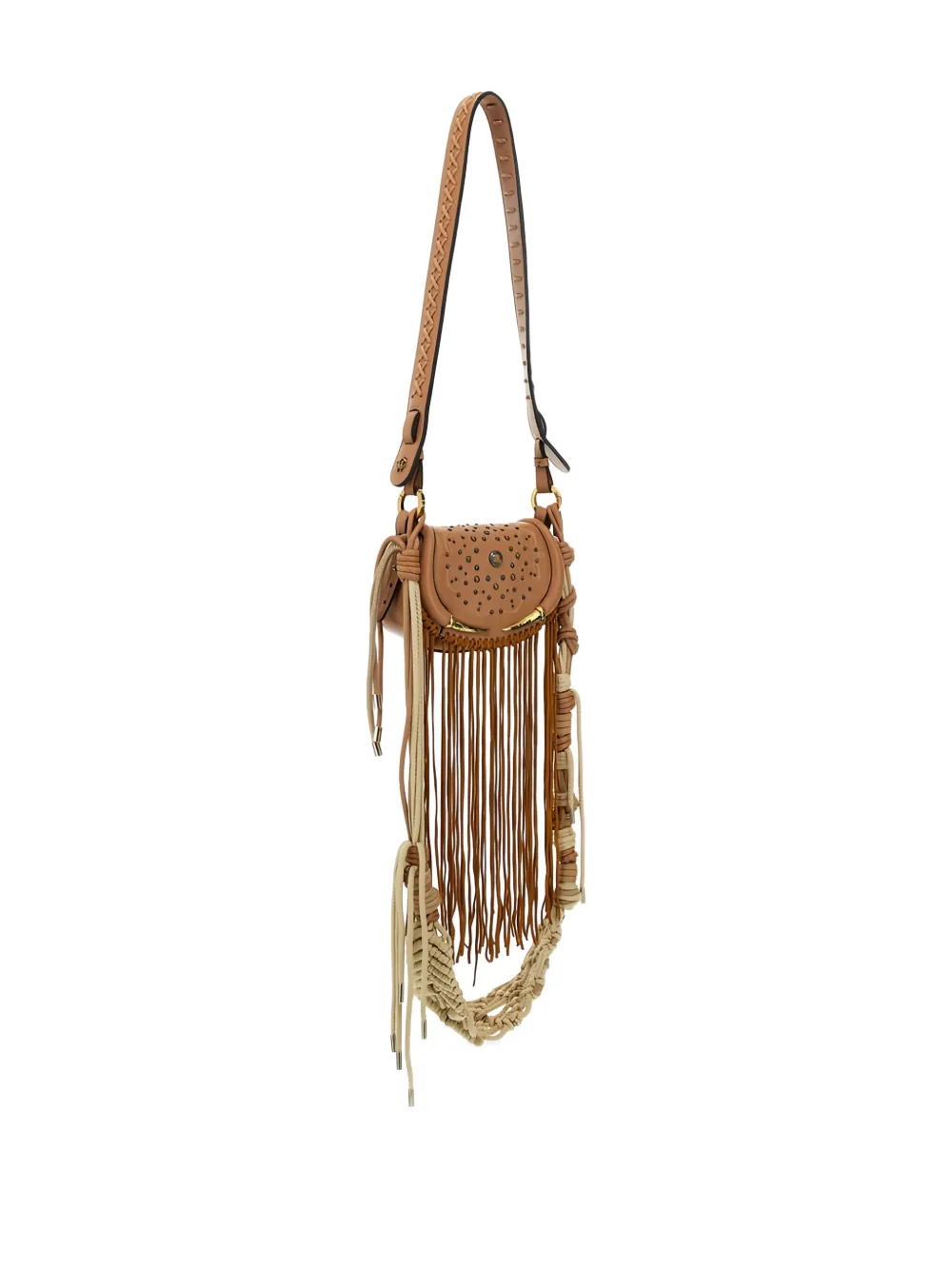 Roberto Cavalli Studded Fringe Shoulder Bag In Brown