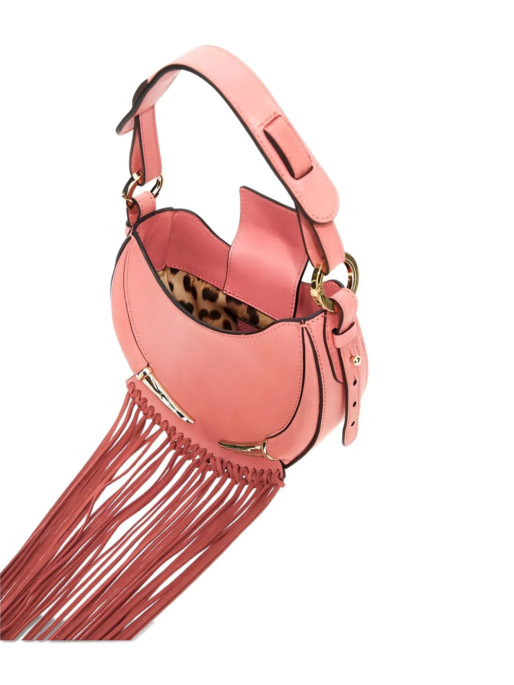 Roberto Cavalli Fringed Leather Shoulder Bag In Pink