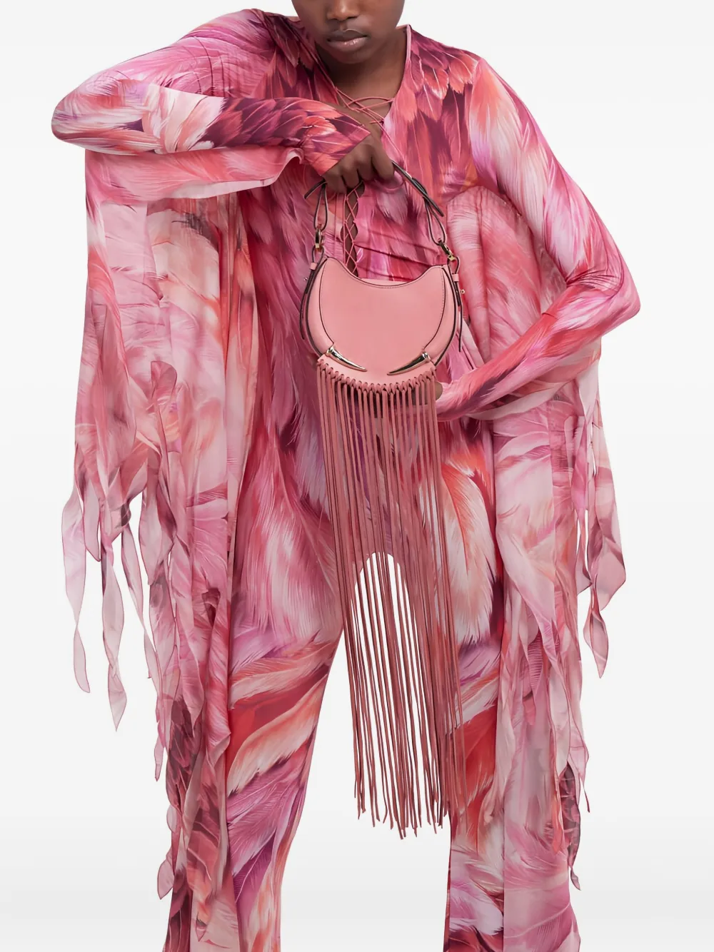 Roberto Cavalli fringed leather shoulder bag - Roze