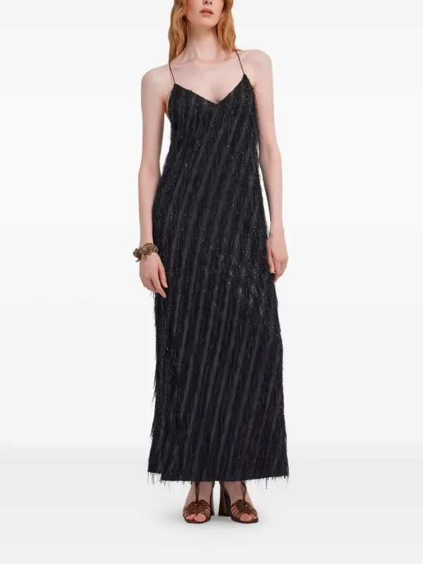 Roberto Cavalli fringe-embellished Slip Dress | Black | FARFETCH