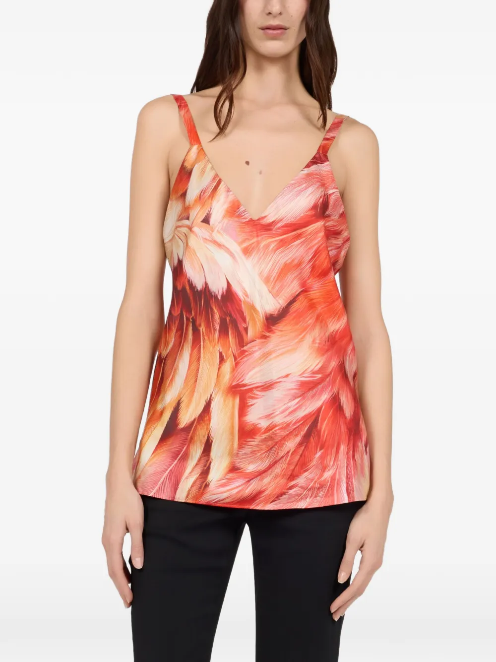 Roberto Cavalli Zijden top met verenprint Rood