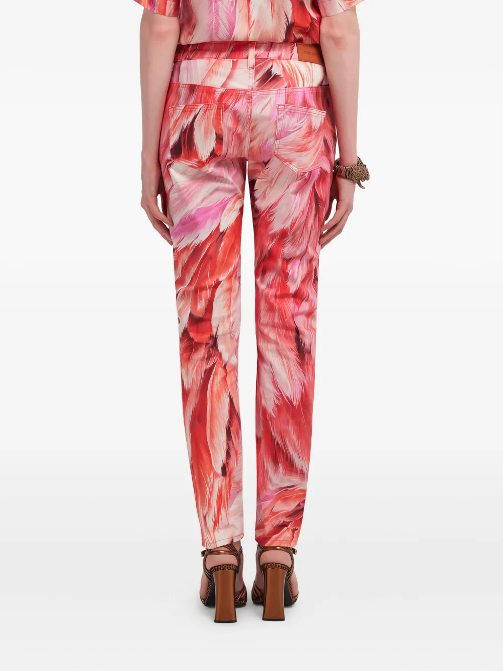 Roberto Cavalli Katoenen jeans met verenprint Roze
