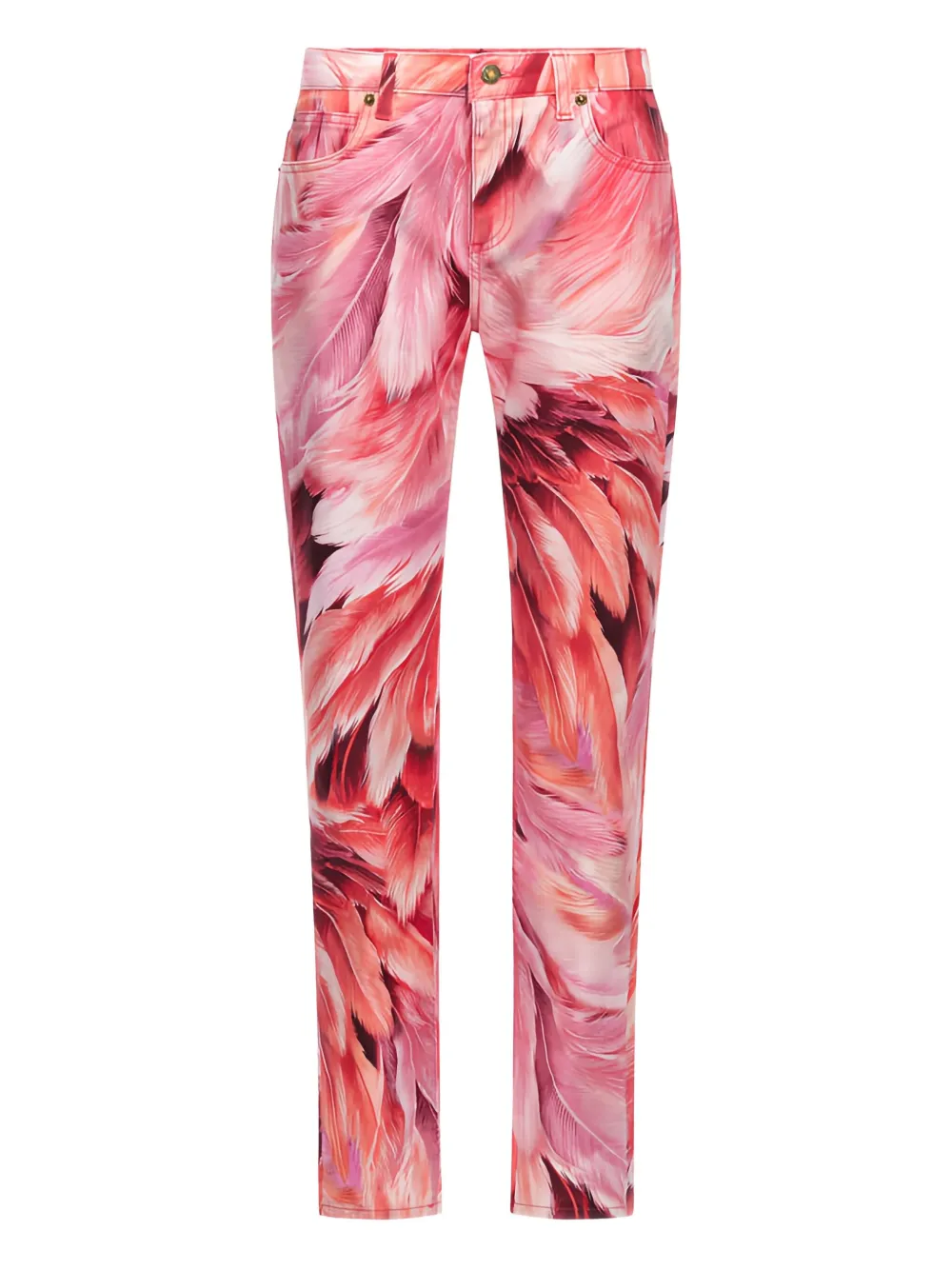 Roberto Cavalli feather-print cotton jeans | Pink | Image 1