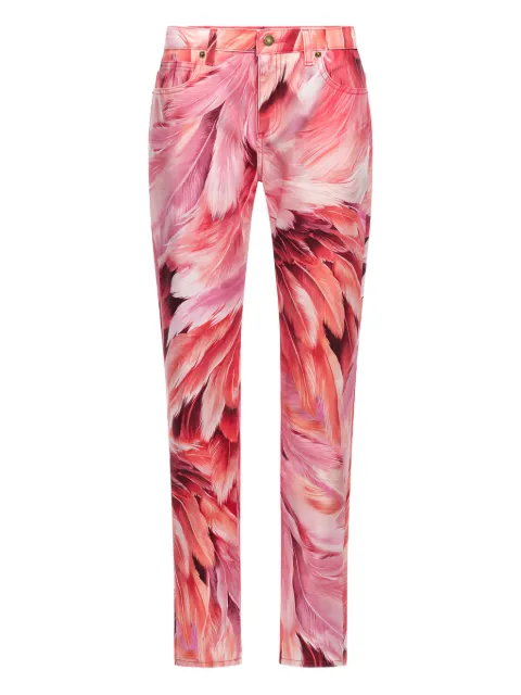 Roberto Cavalli feather-print cotton jeans
