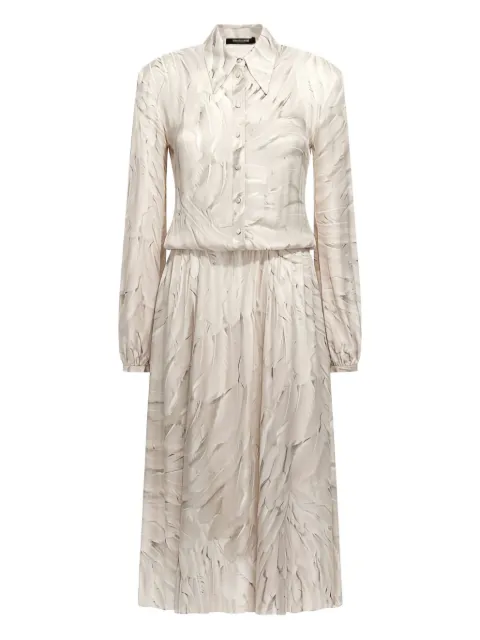 Roberto Cavalli feather-print midi shirt dress