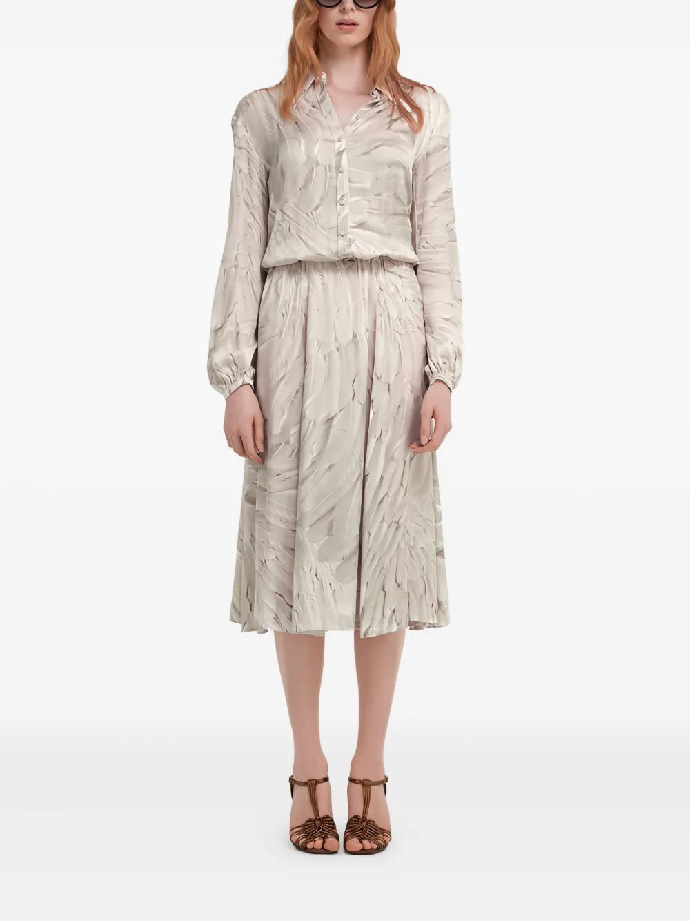 Roberto Cavalli feather-print midi shirt dress - 05012 WHITE