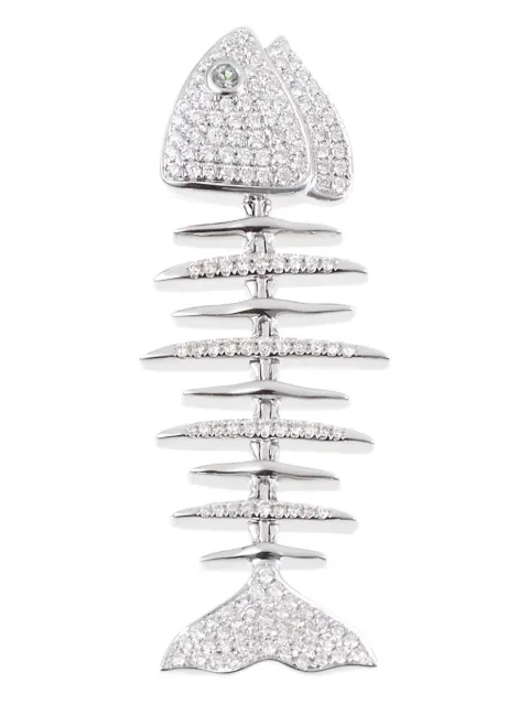 Kamushki 18kt white gold Fish diamond and sapphire pendant