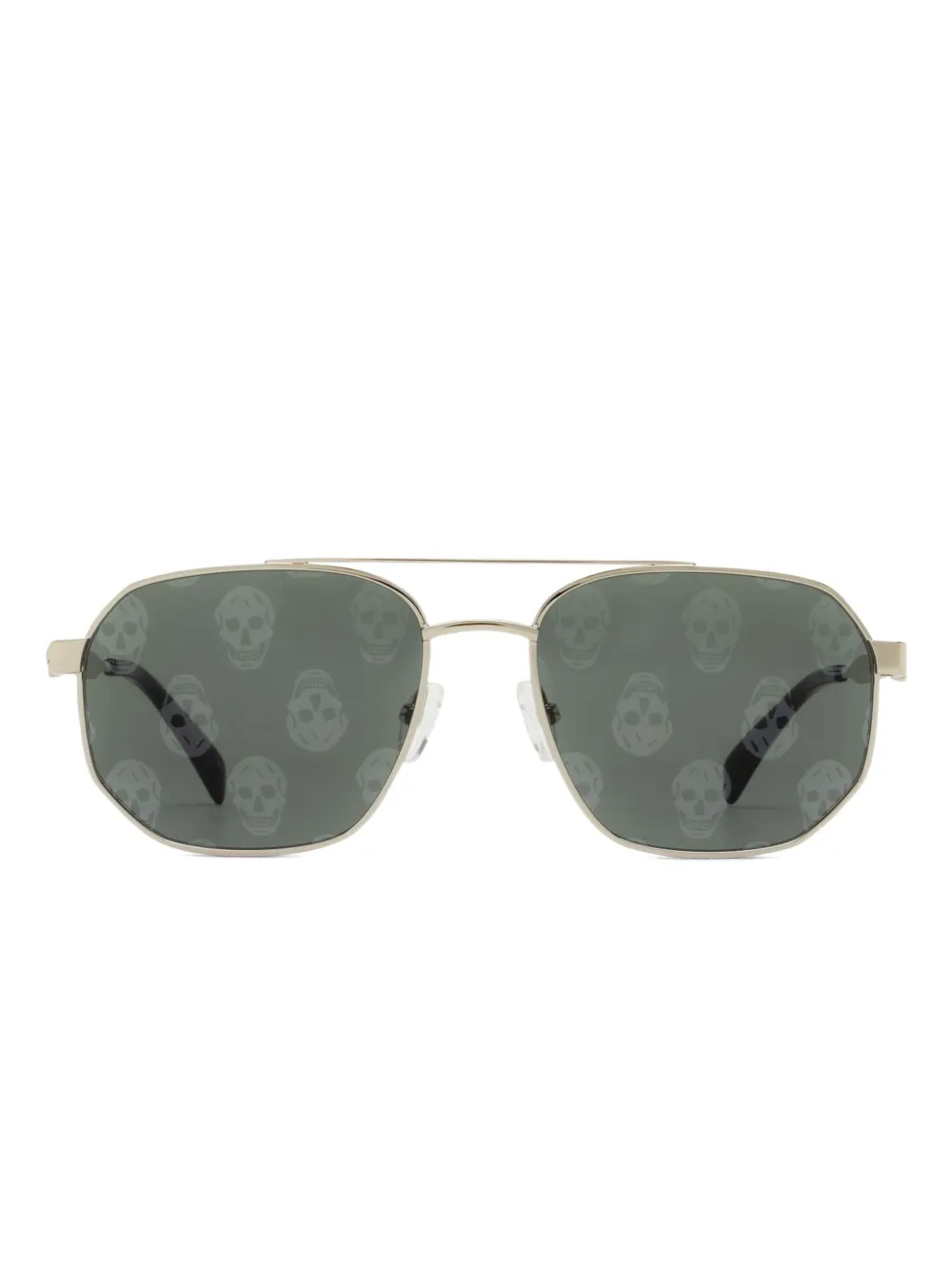 Alexander McQueen Eyewear skull-print pilot-frame sunglasses | Silver | Image 1