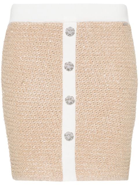 LIU JO embellished-buttons bouclé skirt