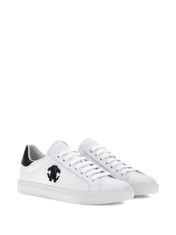 【Roberto Cavalli】 Mirrorレザースニーカー Roberto Cavalli Mirror Snake Leather Sneakers | White | FARFETCH