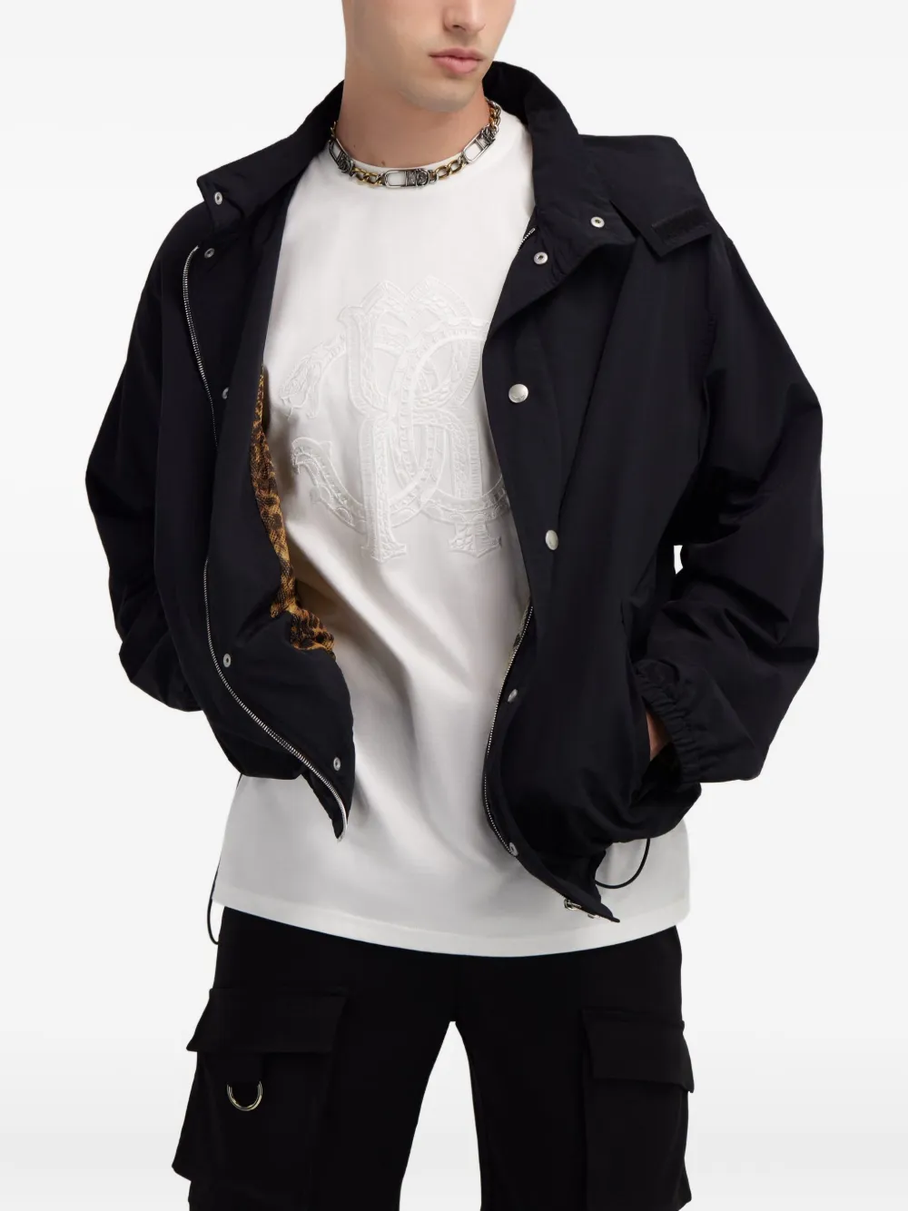  Roberto Cavalli Hooded Drawstring Jacket - Black 