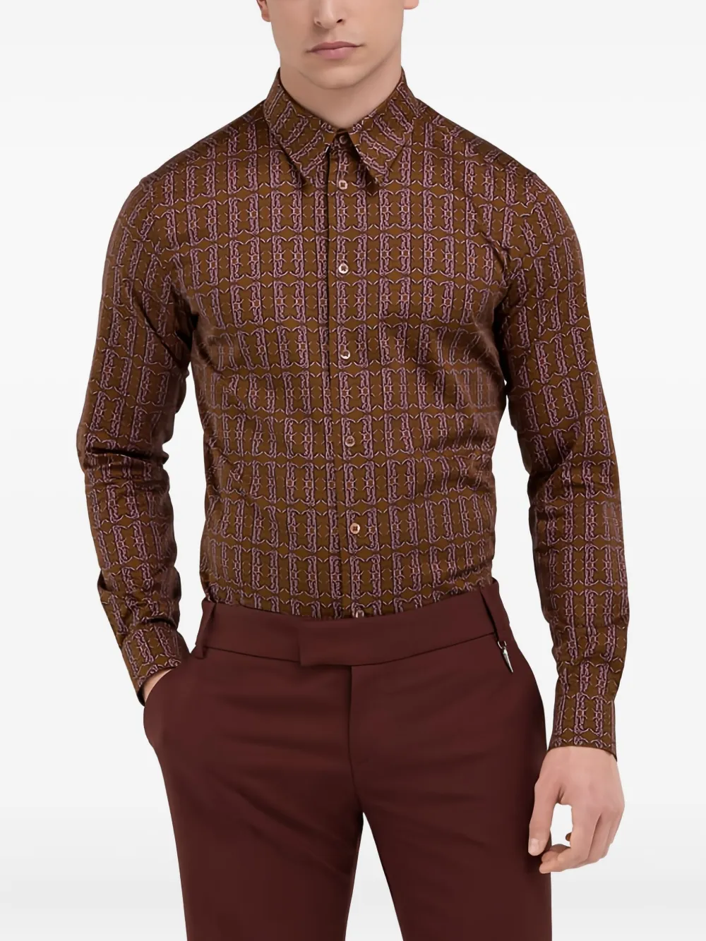 Roberto Cavalli geometric-pattern long-sleeve shirt - Bruin